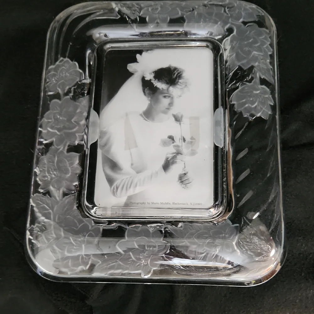 Crystal Floral Etched Glass Picture Frame